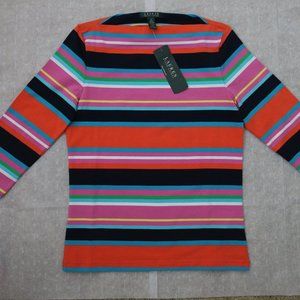 Ralph Lauren Top Shirt M 3/4 Sleeve Multi Striped Cotton New